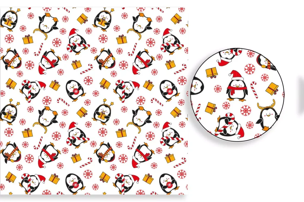 tela navideña pingüinos